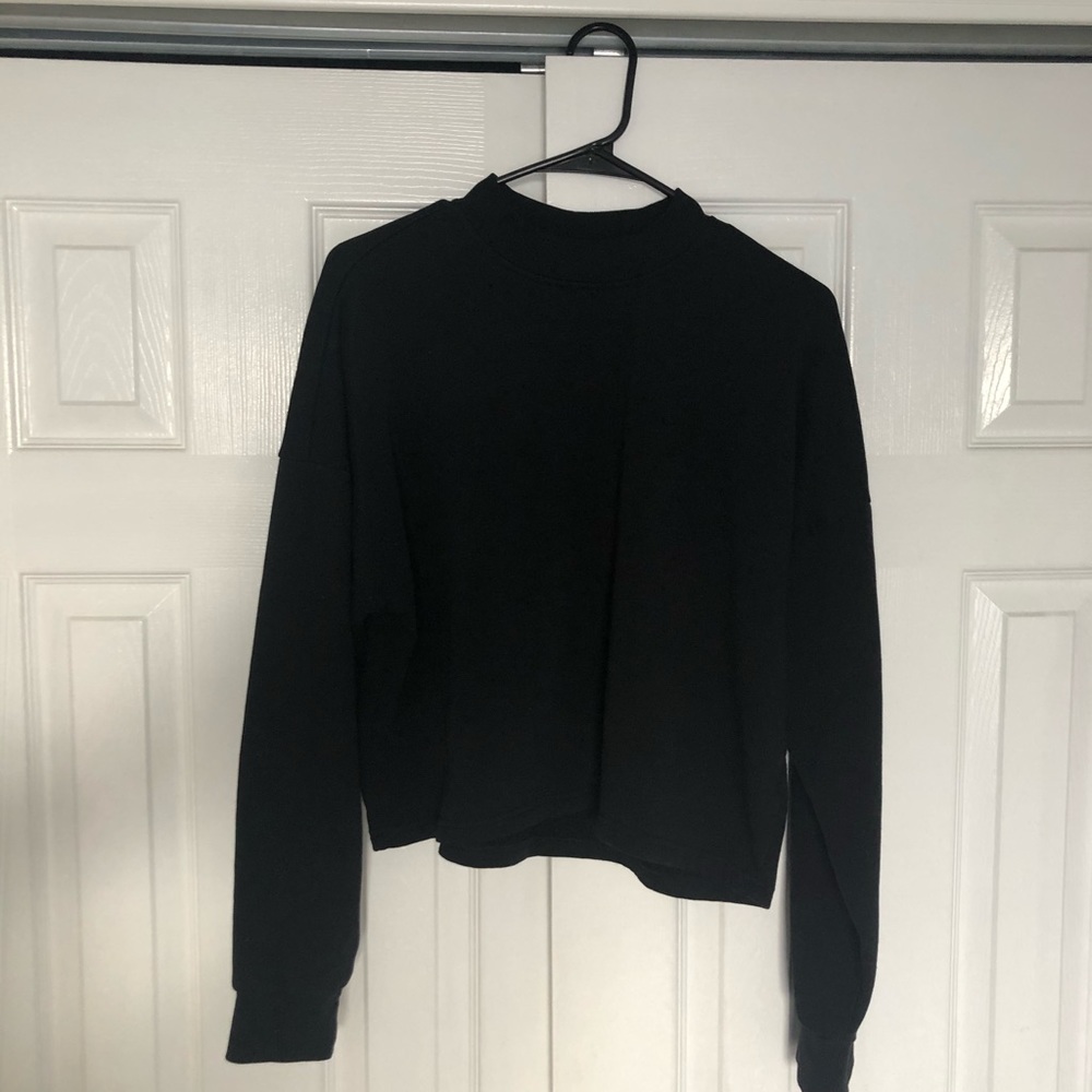 black mock neck sweatshirt
